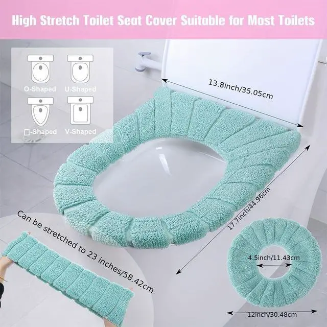 Alt view image 6 of 7 - Bathroom Soft Thicker Warmer Stretchable Washable Cloth Toilet Seat Cover Pads 3PCS