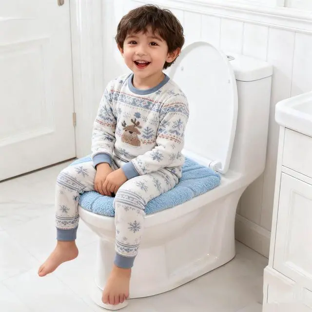 Alt view image 7 of 7 - Bathroom Soft Thicker Warmer Stretchable Washable Cloth Toilet Seat Cover Pads 3PCS