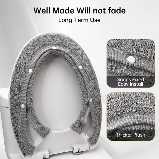 Alt view image 2 of 7 - Toilet Seat Cover with Snaps Fixed,Thick Warmer,Machine Washable(grey)