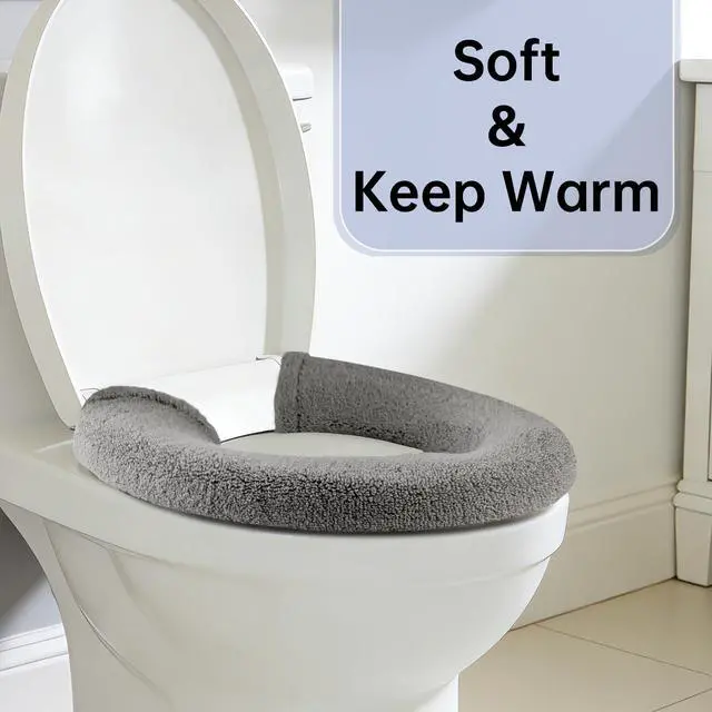 Alt view image 4 of 7 - Toilet Seat Cover with Snaps Fixed,Thick Warmer,Machine Washable(grey)