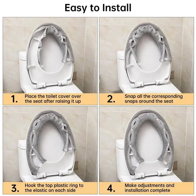 Alt view image 7 of 7 - Toilet Seat Cover with Snaps Fixed,Thick Warmer,Machine Washable(grey)