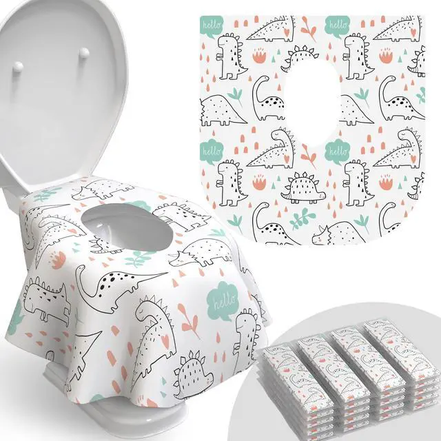 Main image of Disposable Toilet Seat Cover for Travel 20 Pack with Covers Wrapped in Sets of 2, Non-Flushable Liners, Fits Most Seats Kids, Toddlers, Adults (Dinosaurs, 20)