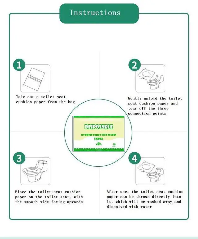 Alt view image 7 of 7 - Toilet Seat Cover Paper Flushable (40 Pcs) Thickening, Enlarging- Flushable - 22x16.54" (Half-Fold)