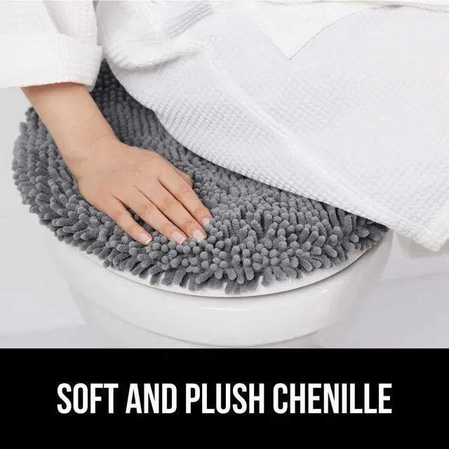 Alt view image 4 of 7 - Soft Chenille Bathroom Toilet Lid Cover, Machine Washable Seat Covers, 19.5x18.5, Stays in Place Rubber Backing, Fits Most Round, Elongated and Oblong Lids, Accessories Decor, Grey