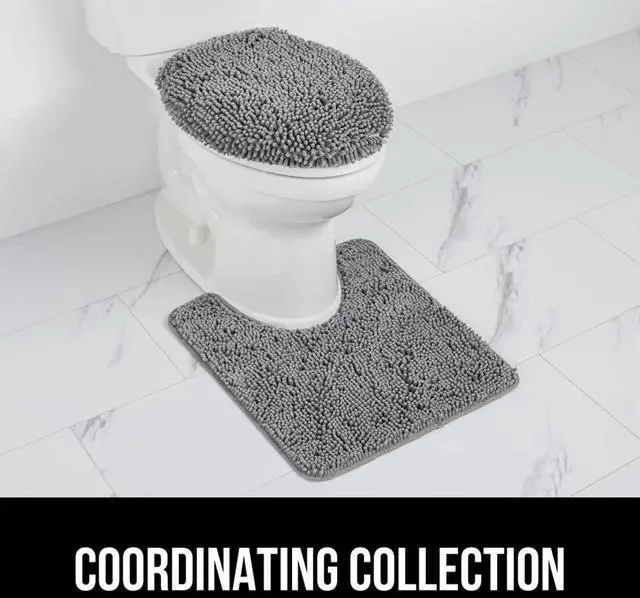 Alt view image 7 of 7 - Soft Chenille Bathroom Toilet Lid Cover, Machine Washable Seat Covers, 19.5x18.5, Stays in Place Rubber Backing, Fits Most Round, Elongated and Oblong Lids, Accessories Decor, Grey