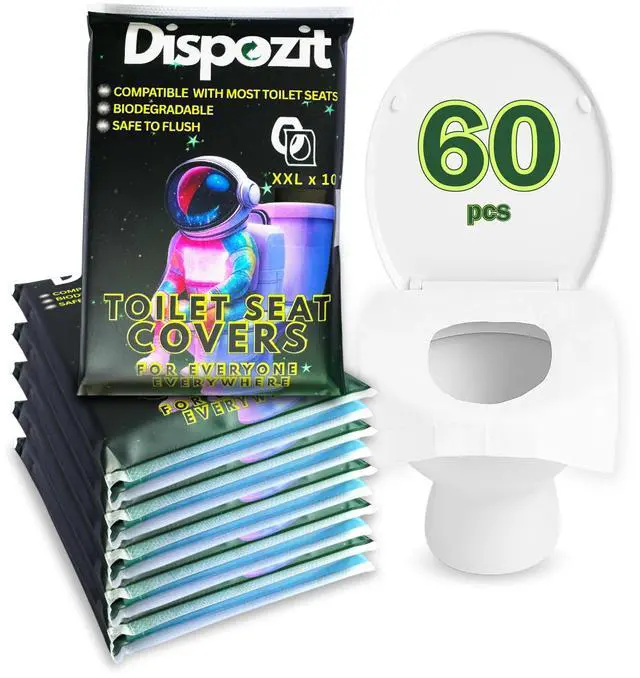 Main image of 60 Pcs XL disposable flushable toilet seat covers 100% Biodegradable for Travel Public Toilets for Adults and Toddlers & Kids | Compact Universal Toilet seat Cover |