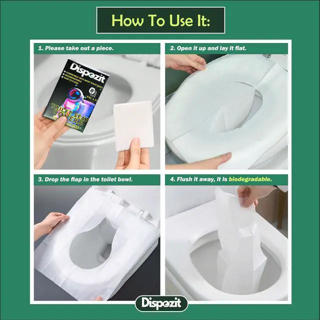Alt view image 4 of 7 - 60 Pcs XL disposable flushable toilet seat covers 100% Biodegradable for Travel Public Toilets for Adults and Toddlers & Kids | Compact Universal Toilet seat Cover |