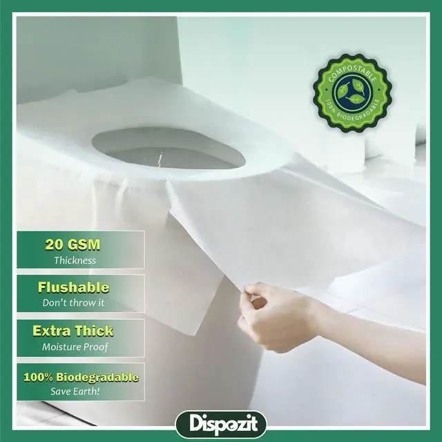 Alt view image 6 of 7 - 60 Pcs XL disposable flushable toilet seat covers 100% Biodegradable for Travel Public Toilets for Adults and Toddlers & Kids | Compact Universal Toilet seat Cover |