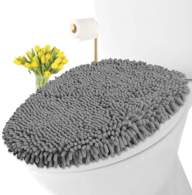 Main image of Premium Chenille Microfiber Toilet Lid Cover, Soft Plush Toilet Seat Cover Set for Bathroom, Non-Slip Stretch Fit, Machine Washable, Fits Standard & Elongated Toilet Seat Lid (Light Gray)