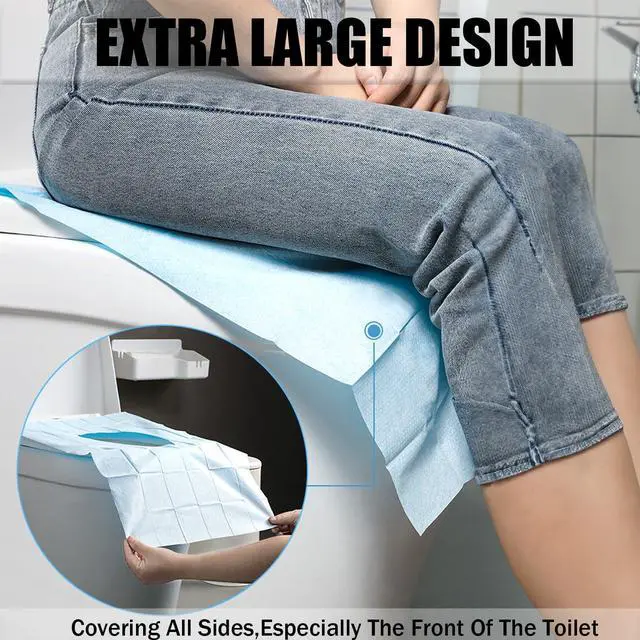 Alt view image 5 of 7 - 50 Pack Toilet Seat Covers Disposable 16x24 Inch XL (50, Blue)