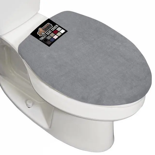 Main image of Thick Memory Foam Bathroom Toilet Lid Seat Cover, Soft Velvet Topside, Machine Wash, Plush Cushioned Covers Fits Most Size Lids, Decorative Bath Room Accessories, 19.5x18.5, Grey