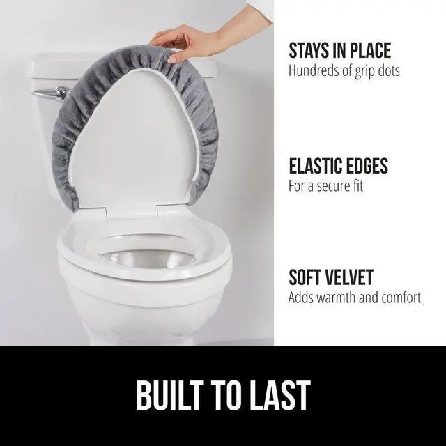 Alt view image 2 of 7 - Thick Memory Foam Bathroom Toilet Lid Seat Cover, Soft Velvet Topside, Machine Wash, Plush Cushioned Covers Fits Most Size Lids, Decorative Bath Room Accessories, 19.5x18.5, Grey