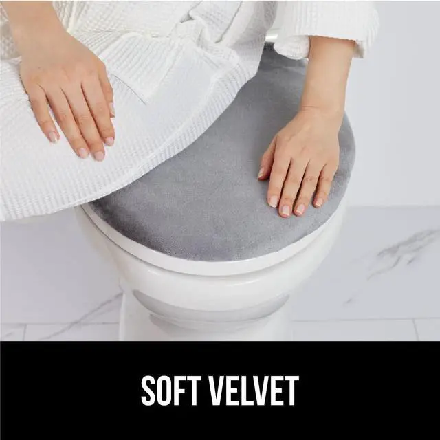 Alt view image 4 of 7 - Thick Memory Foam Bathroom Toilet Lid Seat Cover, Soft Velvet Topside, Machine Wash, Plush Cushioned Covers Fits Most Size Lids, Decorative Bath Room Accessories, 19.5x18.5, Grey
