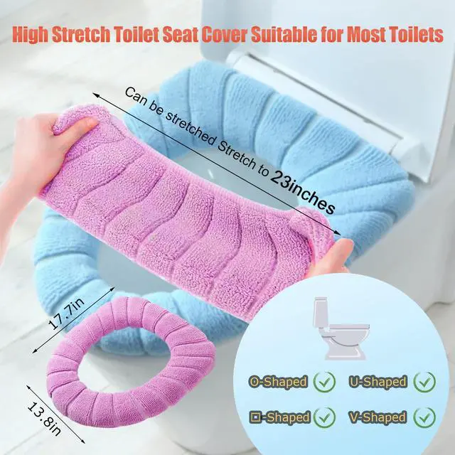 Alt view image 2 of 7 - 5 Pack Thicker Bathroom Toilet Seat Cover Pads- Soft Warmer Toilet Seat Cushion Cover Stretchable Washable Fiber Cloth, Easy Installation Comfortable Toilet Lid Seat Cover(Pumpkin Modelling)