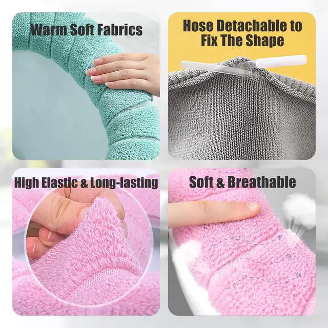 Alt view image 3 of 7 - 5 Pack Thicker Bathroom Toilet Seat Cover Pads- Soft Warmer Toilet Seat Cushion Cover Stretchable Washable Fiber Cloth, Easy Installation Comfortable Toilet Lid Seat Cover(Pumpkin Modelling)