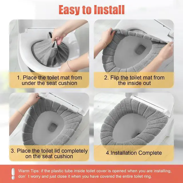 Alt view image 4 of 7 - 5 Pack Thicker Bathroom Toilet Seat Cover Pads- Soft Warmer Toilet Seat Cushion Cover Stretchable Washable Fiber Cloth, Easy Installation Comfortable Toilet Lid Seat Cover(Pumpkin Modelling)