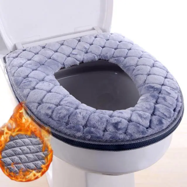 Alt view image 2 of 6 - Soft Toilet Seat Cushion Washable and Comfortable Toilet Seat Cover Pads Reusable Thicker Warmer Cover Pads with Zipper (Grey)