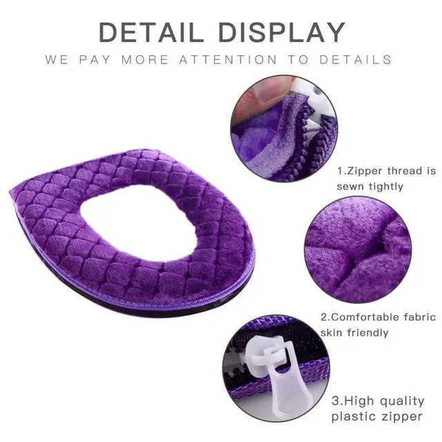 Alt view image 3 of 6 - Soft Toilet Seat Cushion Washable and Comfortable Toilet Seat Cover Pads Reusable Thicker Warmer Cover Pads with Zipper (Grey)