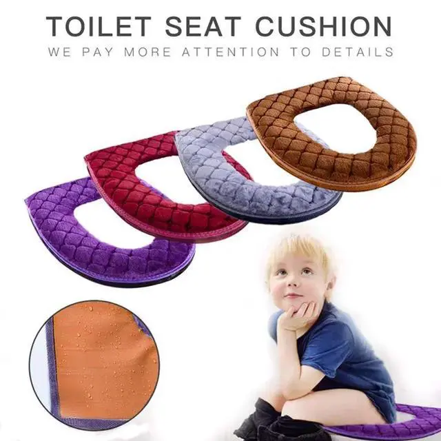 Alt view image 2 of 6 - Toilet Seat Cushion - Soft, Thicker, Warmer Washable Covers with Zipper - Home Reusable (Gray)
