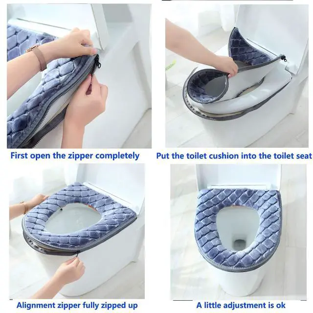 Alt view image 5 of 6 - Toilet Seat Cushion - Soft, Thicker, Warmer Washable Covers with Zipper - Home Reusable (Gray)