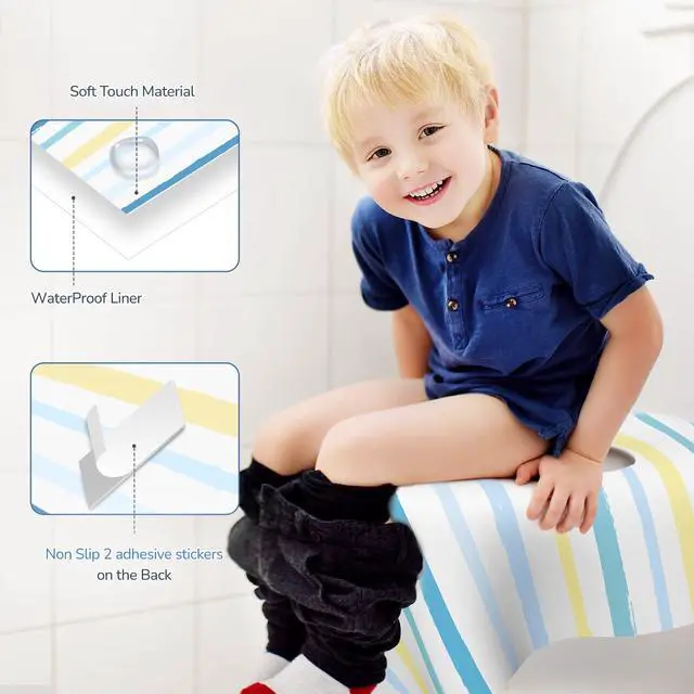 Alt view image 2 of 7 - Toilet Seat Covers Disposable, Large Waterproof Potty Covers for Toddlers, Kids, and Adults, Toddler Potty Training for Public Restroom, Airplane, Trip, Individually Wrapped for Travel (Wave)