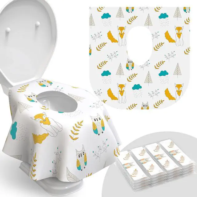 Main image of Disposable Toilet Seat Cover for Travel 20 Pack with Covers Wrapped in Sets of 2, Non-Flushable Liners, Fits Most Seats Kids, Toddlers, Adults (Owls, 20)
