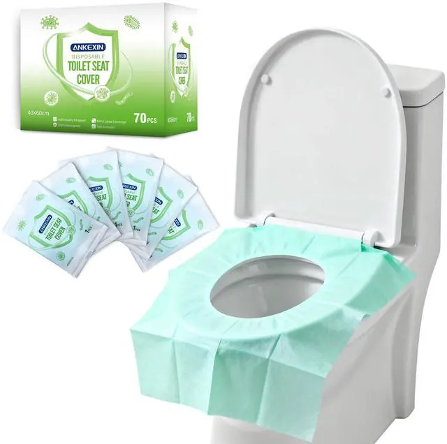 Main image of Disposable Toilet Seat Covers, 70 PCS Individually Travel Pack, XL Waterproof & Adhesive Secure Fit for Public Restrooms, Airplane & Office Use