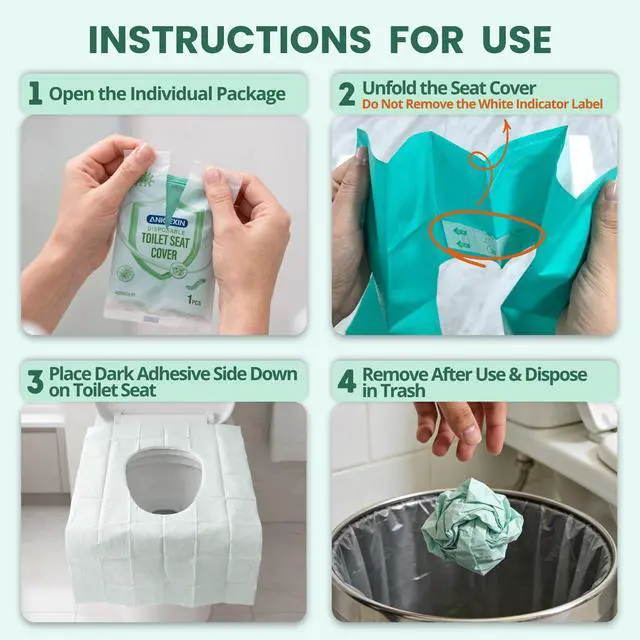 Alt view image 3 of 7 - Disposable Toilet Seat Covers, 70 PCS Individually Travel Pack, XL Waterproof & Adhesive Secure Fit for Public Restrooms, Airplane & Office Use