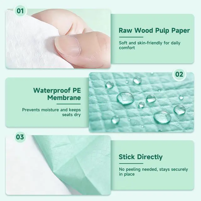 Alt view image 5 of 7 - Disposable Toilet Seat Covers, 70 PCS Individually Travel Pack, XL Waterproof & Adhesive Secure Fit for Public Restrooms, Airplane & Office Use