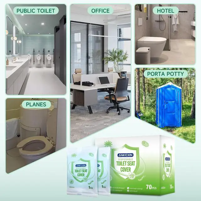 Alt view image 7 of 7 - Disposable Toilet Seat Covers, 70 PCS Individually Travel Pack, XL Waterproof & Adhesive Secure Fit for Public Restrooms, Airplane & Office Use