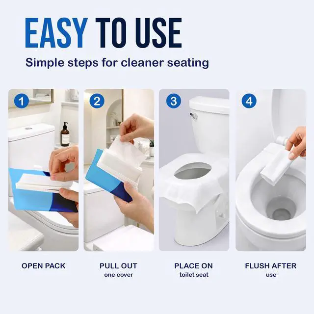 Alt view image 6 of 7 - XL Flushable Toilet Seat Covers (60 Covers) - Discreet Travel Toilet Seat Covers - Disposable Toilet Seat Covers for Kids & Adults, Travel Essentials for Restrooms, Airplane & Trips