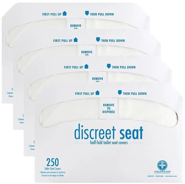 Main image of Flushable Toilet Seat Covers - 1000 Pcs, 4 Packs of 250 - Disposable Paper Discreet Seats for Commercial Wall Dispenser, 16.75 x 14.25 Half-Fold, White