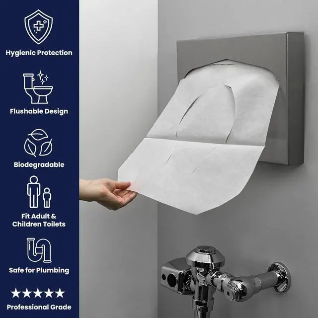 Alt view image 2 of 7 - Flushable Toilet Seat Covers - 1000 Pcs, 4 Packs of 250 - Disposable Paper Discreet Seats for Commercial Wall Dispenser, 16.75 x 14.25 Half-Fold, White