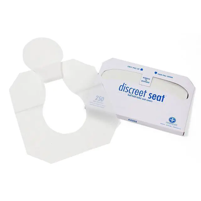 Alt view image 6 of 7 - Flushable Toilet Seat Covers - 1000 Pcs, 4 Packs of 250 - Disposable Paper Discreet Seats for Commercial Wall Dispenser, 16.75 x 14.25 Half-Fold, White