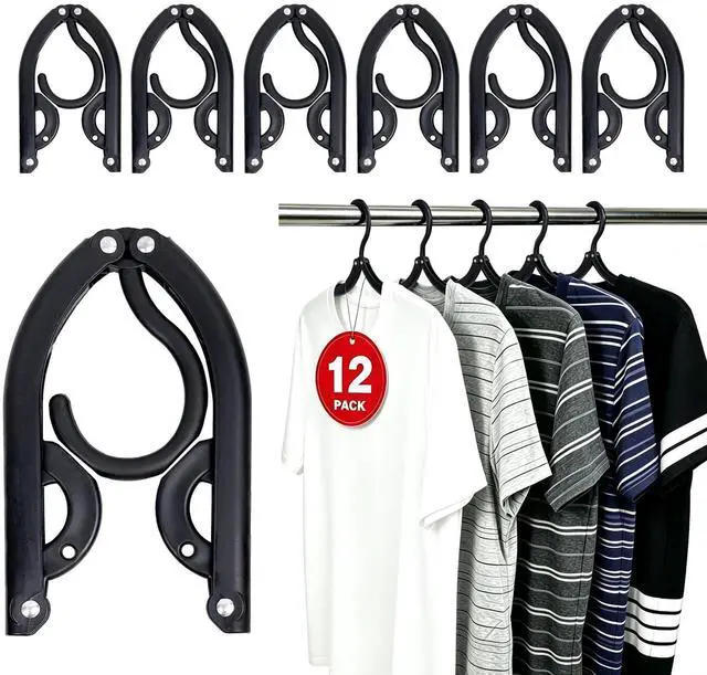 Main image of 12PCS Travel Hangers, Portable Foldable Plastic Hangers for Cruise, Black