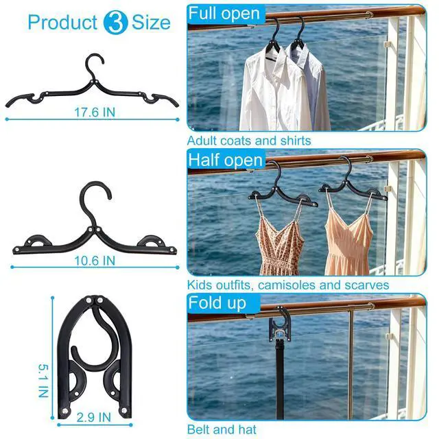 Alt view image 4 of 5 - 12PCS Travel Hangers, Portable Foldable Plastic Hangers for Cruise, Black