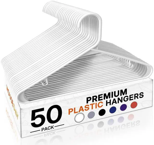 Main image of White Plastic Hangers 50 Pack, Slim Space-Saving Clothes Hangers