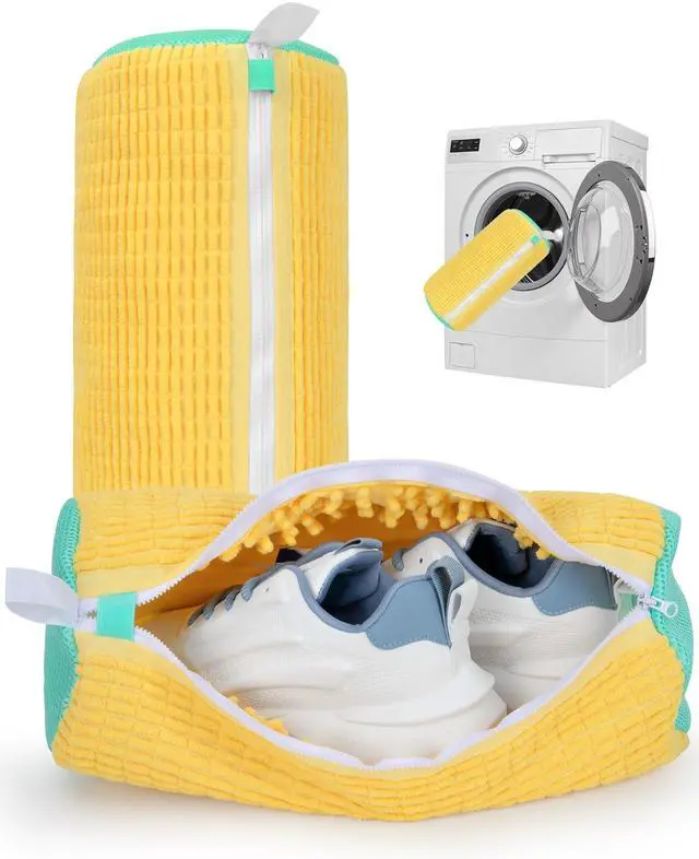 Main image of Shoe Washing Machine Bag, 2Pcs Reusable Laundry Shoe Bag for Washer and Dryer, 360° Deep Cleaning Mesh Shoe Wash Bag, Durable Sneaker Cleaning Bag Fit for All Shoes Types (Yellow)