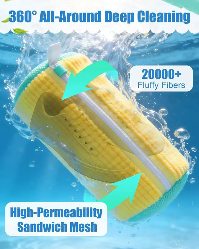Alt view image 2 of 7 - Shoe Washing Machine Bag, 2Pcs Reusable Laundry Shoe Bag for Washer and Dryer, 360° Deep Cleaning Mesh Shoe Wash Bag, Durable Sneaker Cleaning Bag Fit for All Shoes Types (Yellow)