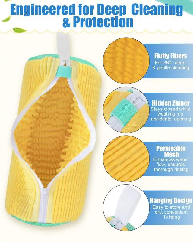 Alt view image 3 of 7 - Shoe Washing Machine Bag, 2Pcs Reusable Laundry Shoe Bag for Washer and Dryer, 360° Deep Cleaning Mesh Shoe Wash Bag, Durable Sneaker Cleaning Bag Fit for All Shoes Types (Yellow)