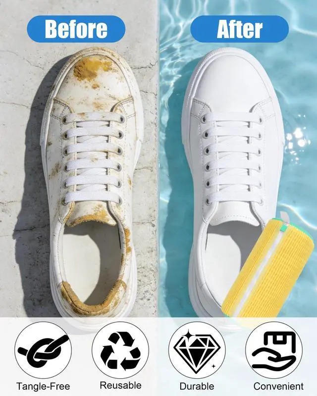 Alt view image 4 of 7 - Shoe Washing Machine Bag, 2Pcs Reusable Laundry Shoe Bag for Washer and Dryer, 360° Deep Cleaning Mesh Shoe Wash Bag, Durable Sneaker Cleaning Bag Fit for All Shoes Types (Yellow)