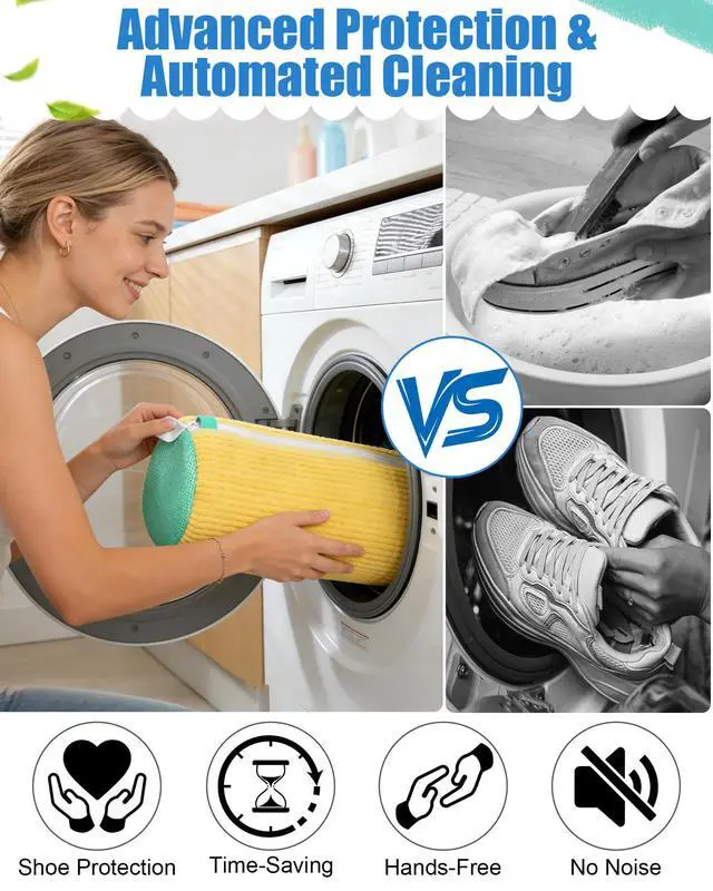 Alt view image 5 of 7 - Shoe Washing Machine Bag, 2Pcs Reusable Laundry Shoe Bag for Washer and Dryer, 360° Deep Cleaning Mesh Shoe Wash Bag, Durable Sneaker Cleaning Bag Fit for All Shoes Types (Yellow)