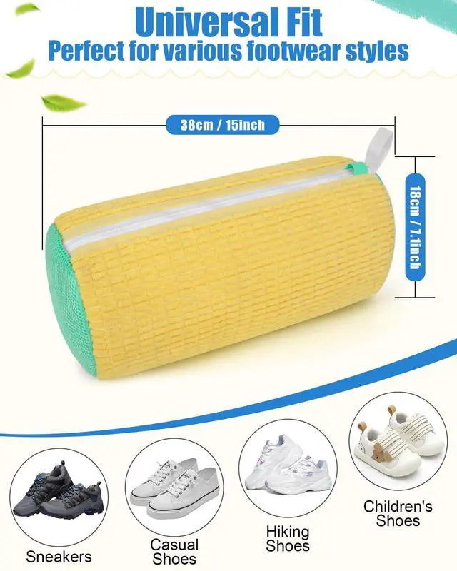 Alt view image 6 of 7 - Shoe Washing Machine Bag, 2Pcs Reusable Laundry Shoe Bag for Washer and Dryer, 360° Deep Cleaning Mesh Shoe Wash Bag, Durable Sneaker Cleaning Bag Fit for All Shoes Types (Yellow)