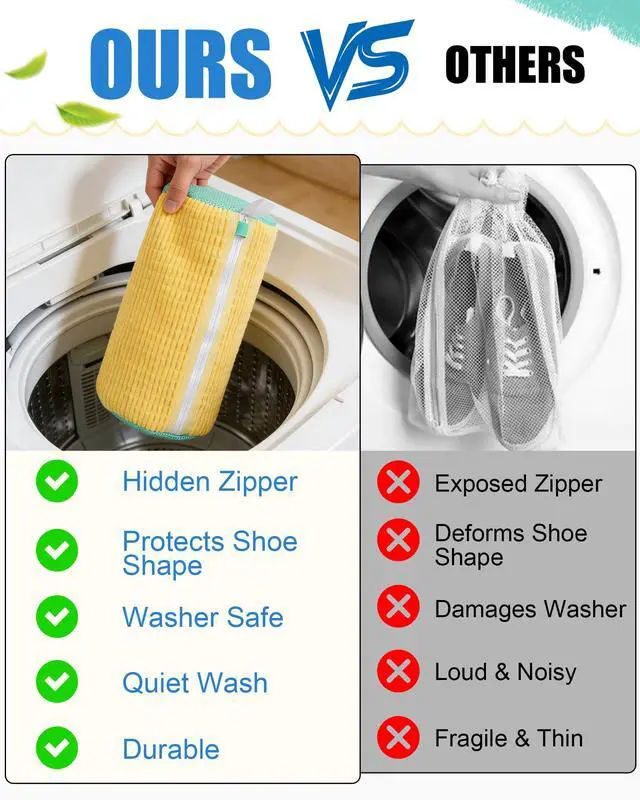 Alt view image 7 of 7 - Shoe Washing Machine Bag, 2Pcs Reusable Laundry Shoe Bag for Washer and Dryer, 360° Deep Cleaning Mesh Shoe Wash Bag, Durable Sneaker Cleaning Bag Fit for All Shoes Types (Yellow)