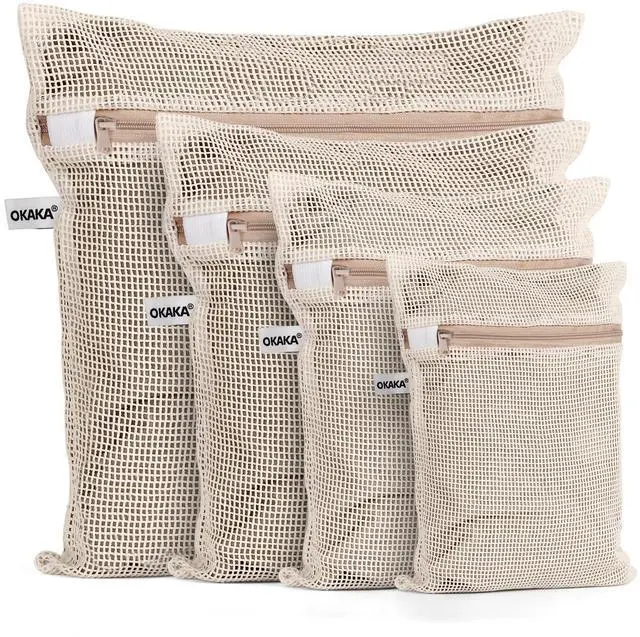 Main image of 100% Cotton Mesh Laundry Bags, Premium Soft, No Dye, Set of 4, Natural