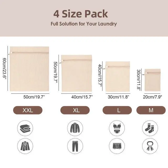 Alt view image 6 of 7 - 100% Cotton Mesh Laundry Bags, Premium Soft, No Dye, Set of 4, Natural