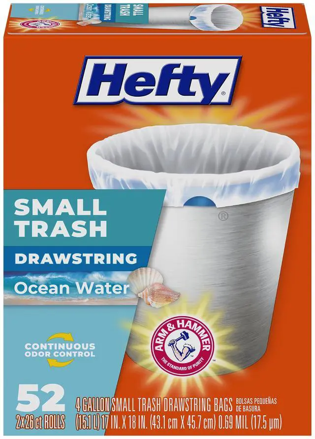 Main image of 4 Gallon Small Trash Bags, White, Ocean Water Scent, 52ct