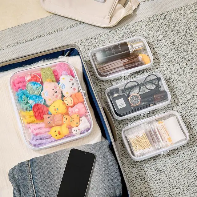 Alt view image 4 of 6 - 4 pcs Clear Zipper Pouches,Hard Shell Zipper Case