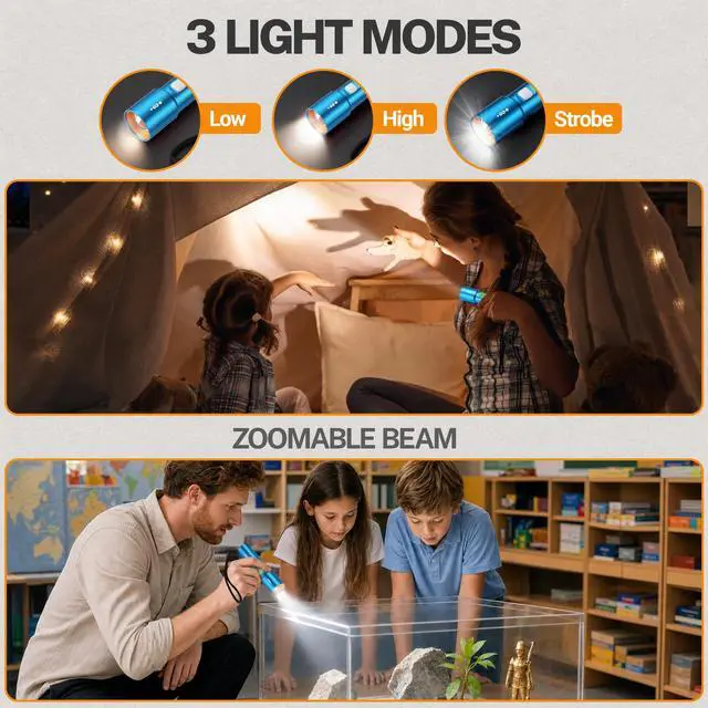Alt view image 4 of 7 - Small EDC Rechargeable Flashlight with 3 Modes-Blue 1 Pack