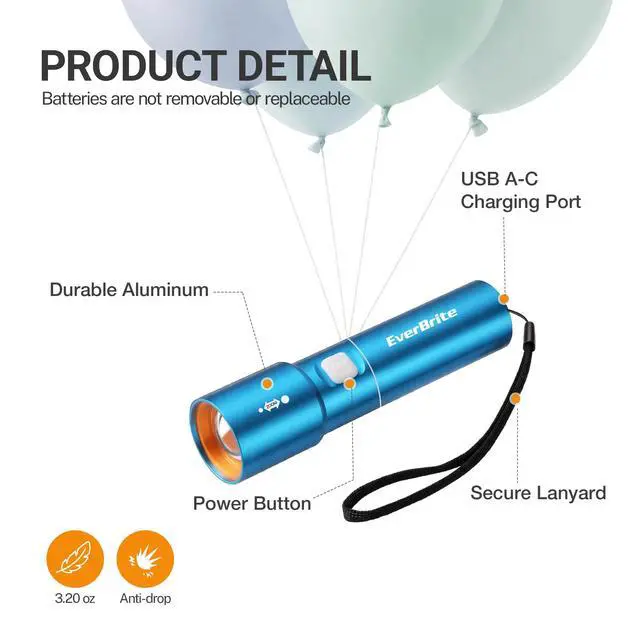 Alt view image 5 of 7 - Small EDC Rechargeable Flashlight with 3 Modes-Blue 1 Pack